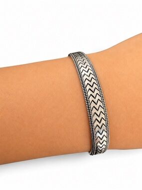 Silver Chevron Cuff Bracelet | Boho Adjustable Bangle